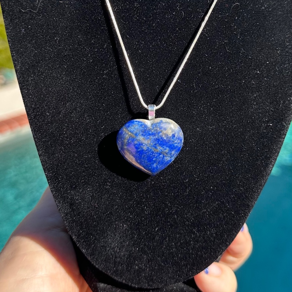 lapis heart pendant with sterling silver chain